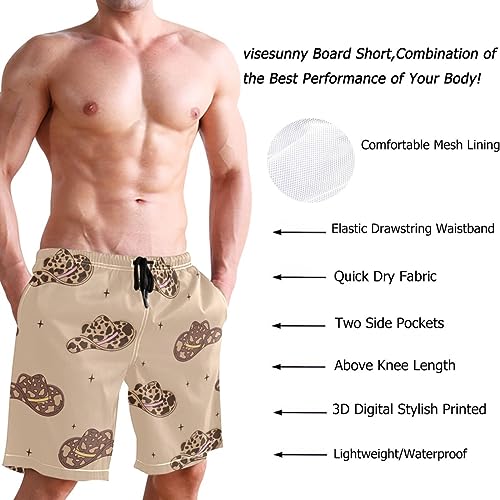 visesunny Men's Swim Trunks Retro Cowboy Hats with Cow Print Wild West Quick Dry Bathing Suits Beach Swim Shorts3