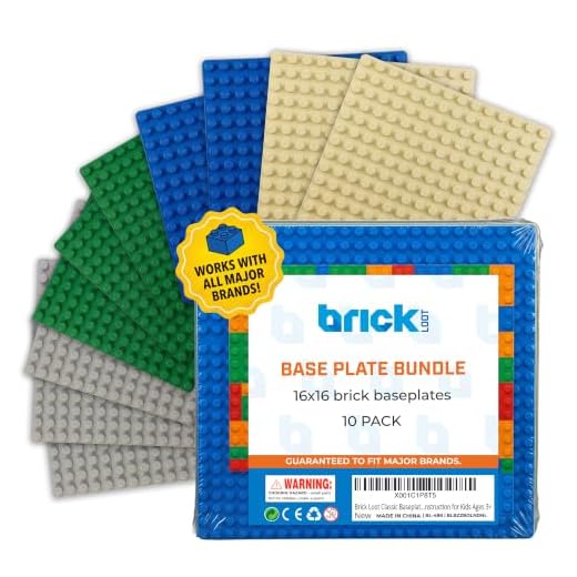Brick Loot Classic Baseplates – 5" x 5" 10-Pack Building Plates, Compatible with Major Brands, 16x16 Variety Base Plate for Creative Play, Durable Green,Grey,Blue Construction for Kids Ages 3+