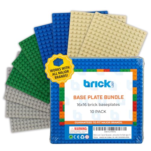 Image of Brick Loot 10-Pack 16x16 Baseplates, 5x5 Building Plates for Creative Play