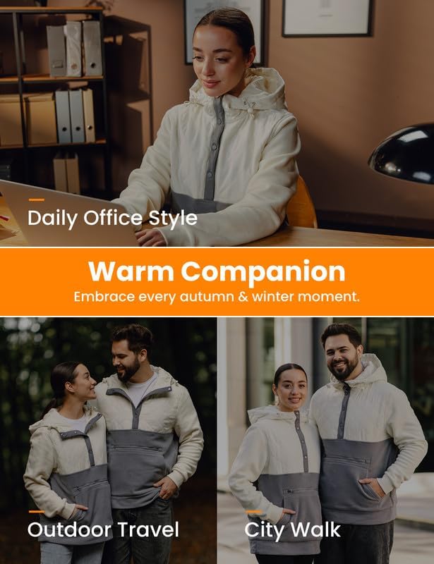 HENNCHEE Heated Half Snap Pullover with 16000mAh Battery Pack, Fleece Heated Hoodies for Men Women Heating Sweatshirt Unisex - Image 8