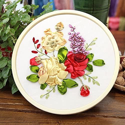 Image of Gogobear Silk Ribbon Embroidery Spring Flower Blooming Kit DIY Wall Decor | Stamp Silk Ribbon Embroidery Kit With Instruction, For Home Wall Decor, Handmade DIY Wall Decor