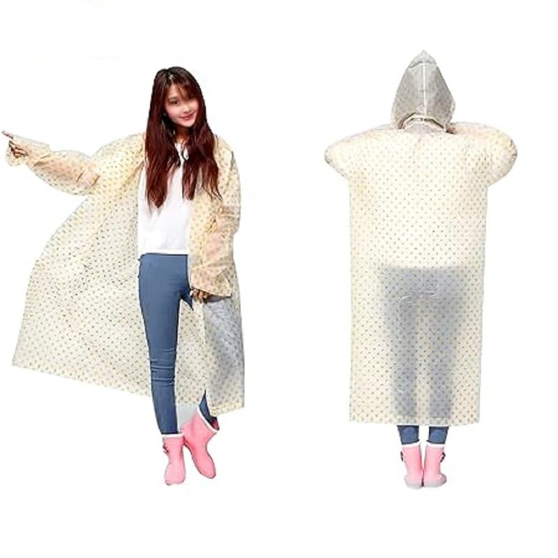 EVA RainCoat Transparent Hooded Outdoor Water Resistant RainSuit for Girls & Women (Yellow)-image-42