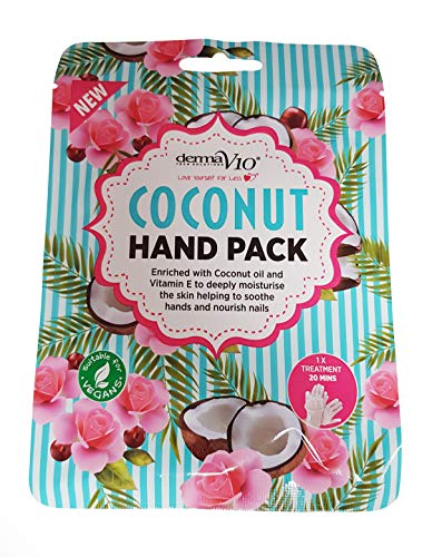 Derma V10 Coconut Hand Pack. One 20 minute deep moisturising treatment, 4 x 12 pcs