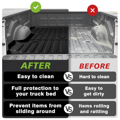 Image of TripleAliners 8FT(96 inch) Truck Bed Mat for 2019-2025 2026 Ram 2500 /3500 /4500 | (Won't fit Rambox) All Weather Protection, TPE Pickup Bed Liner with Raised Wall, Custom Fit, Anti-Slip, Durable