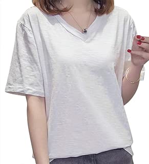 nunonette Tシャツ 半袖 Vネック 杢 カジュアル カットソー レディース 無地 5色 (M・L・XL・2XL)