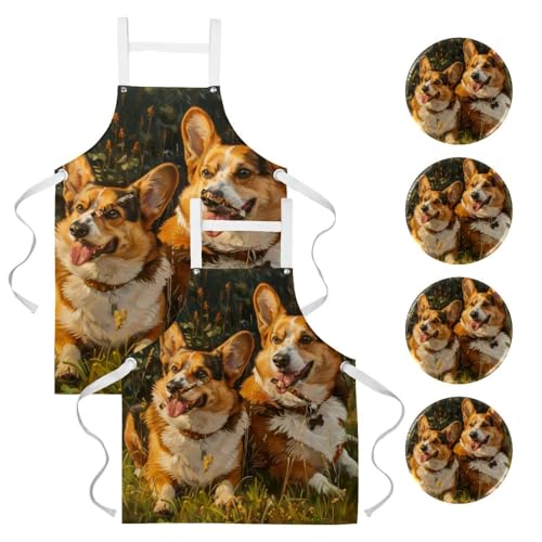 Tabliers de cuisine Corgi (lot de 2) réglables avec 4 broches pour pâtisserie