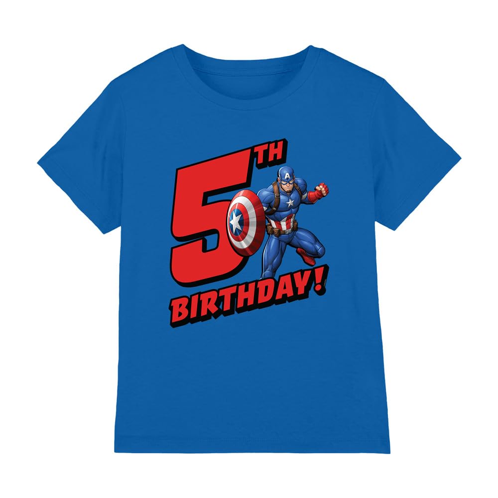 CAPTAIN AMERICA Birthday 5 Unisex Kids T Shirt, Royal, 12-13 Years