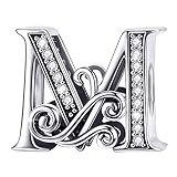 Initial Charms Fits Pandora Bracelts 931 Sterling Silver A-Z Letters Charms with Cubic Zircons Charms for Bracelets DIY Alphabet Bead Bracelets Necklace Pendant Jewelry Birthday Valentines Day Gifts for Women Girls