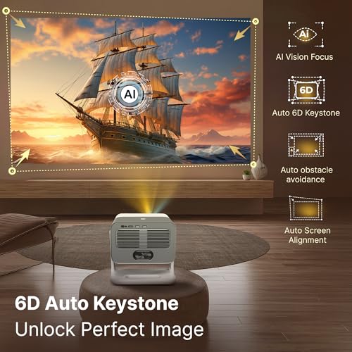 Image of Crossbeats Lumex Vista Projector 4K Ultra HD [Dolby Audio Official] Android TV, 1080p Native, 1200 ANSI, 300'' Display, WiFi, Smart Mini Projector for Room, Portable Home Theater Cinema, Built-in Apps