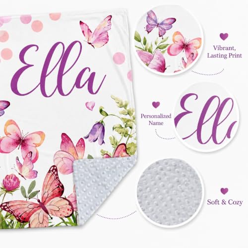 Image of Personalized Baby Blanket for Girls, Custom Nursery Blanket with Name, 30 x 40 Inch Soft Minky Blanket for Baby Toddlers, Newborn Print 09