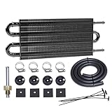 Transmission Oil Cooler Kit, Aluminium alloy Radiator with 5/16' Tube and Hose Mounting Kit(Black) (4 Pass)