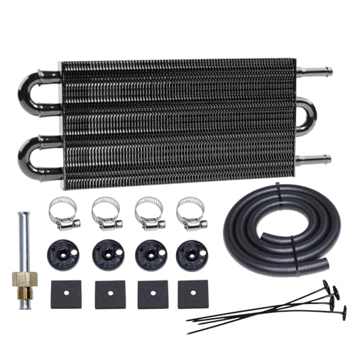 Transmission Oil Cooler Kit Aluminium alloy Radiator with 5/16 Tube and Hose Mounting Kit(Black) (4 Pass)