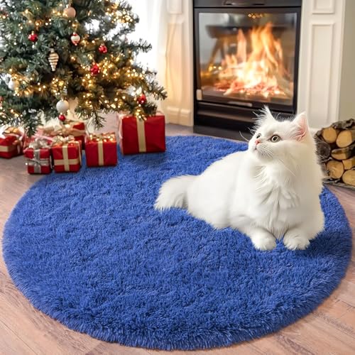 Chicnix Teppich Rund 100 cm Hochflor für Schlafzimmer, Teppich Wohnzimmer Langflor, Moderner Plüsch rutschfest Weich Flauschig Bettvorleger für Kinderzimmer, Blau Chicnix Teppich Rund 100 cm Hochflor für Schlafzimmer, Teppich Wohnzimmer Langflor, Moderner Plüsch rutschfest Weich Flauschig Bettvorleger für Kinderzimmer, Blau