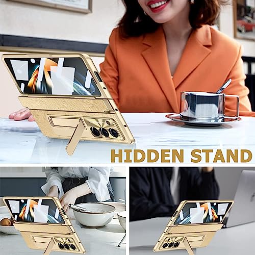 Coque Z Fold 5 avec protection charnière dorée NINKI en cuir PC - 6