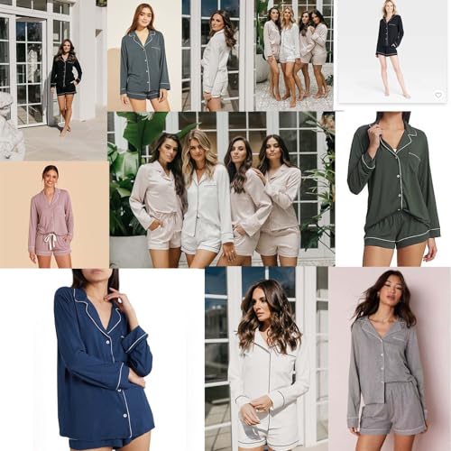 SWOMOG Womens Pajama Sets Long Sleeve and Shorts Pajamas Button Down Pjs 2 PCS Sleepwear Lounge Set with Pockets3
