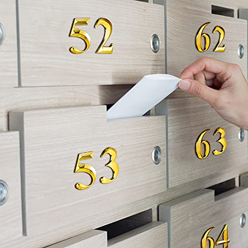 House Numbers 3D Door Mailbox Numbers 0-9 Self Adhesive House Door Numbers House Street Address Numbers Stickers For House, Apartment, Office, Hotel Room, Mailbox Signs (Gold, 4 X 2.5 Inches) #TOP2