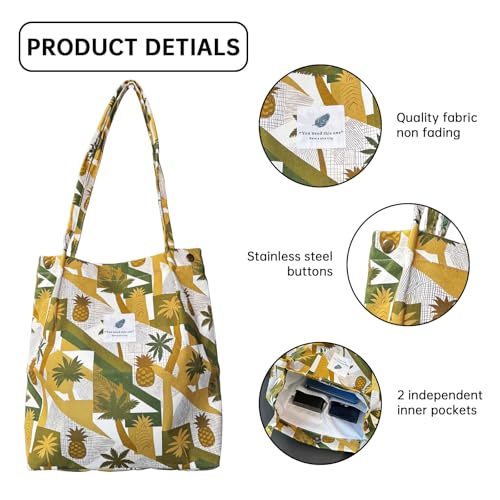 Canvas Tote Bag for Women, Large Capacity Corduroy Quilted Tote Bag with Inner Pockets, Durable Stylish ，Reusablee3