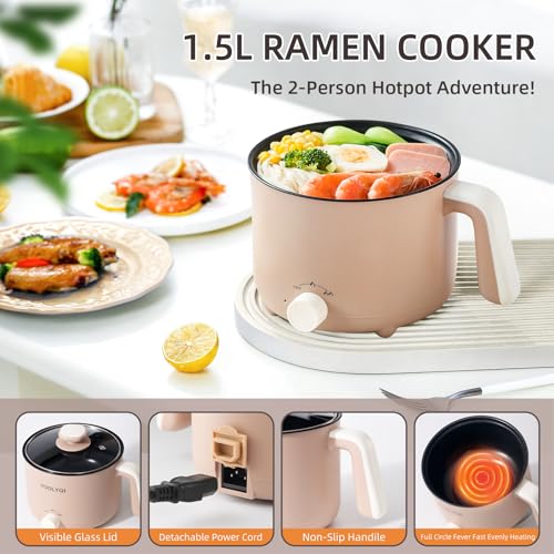 Hot Pot Electric 1.5L, Portable Ramen Non-Stick Cooker for Noodles - image 3