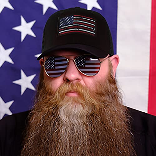 Image of American Flag Hat, Baseball Cap for Men Women, Adjustable Snapback Hats USA Flag Trucker Hat Black
