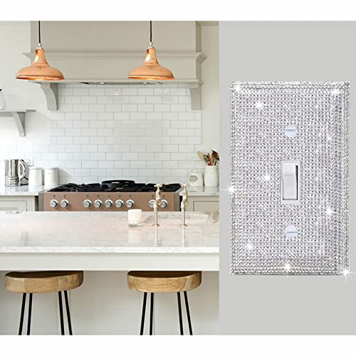 Image of 2 Pcs Silver Shiny Silver Rhinestones Wall Plates Light Switch Cover Plate Decorative Single Toggle Wall Plate Durable Wall Outlet