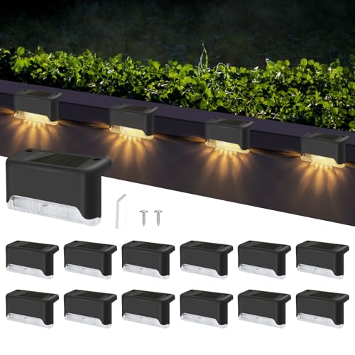 Lot de 12 Lampes Solaires pour Escaliers Extérieurs, Étanche Lampes Solaires pour Clôtures Extérieures, Blanc chaud, LED Lampe Solaire Exterieur pour Clôture,...