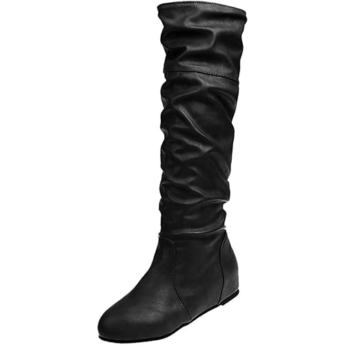 Rvidbe Mid Calf Boots for Women Black, Womens Stylish Mid Calf Boots Retro Trendy Comfort Shoes Thick Heel Mid Calf Booties