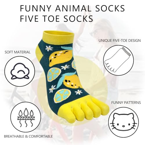 Women's Funny Toe Socks - Five Finger Low Cut Cartoon Toe Separated Cotton Running Ankle Socks3