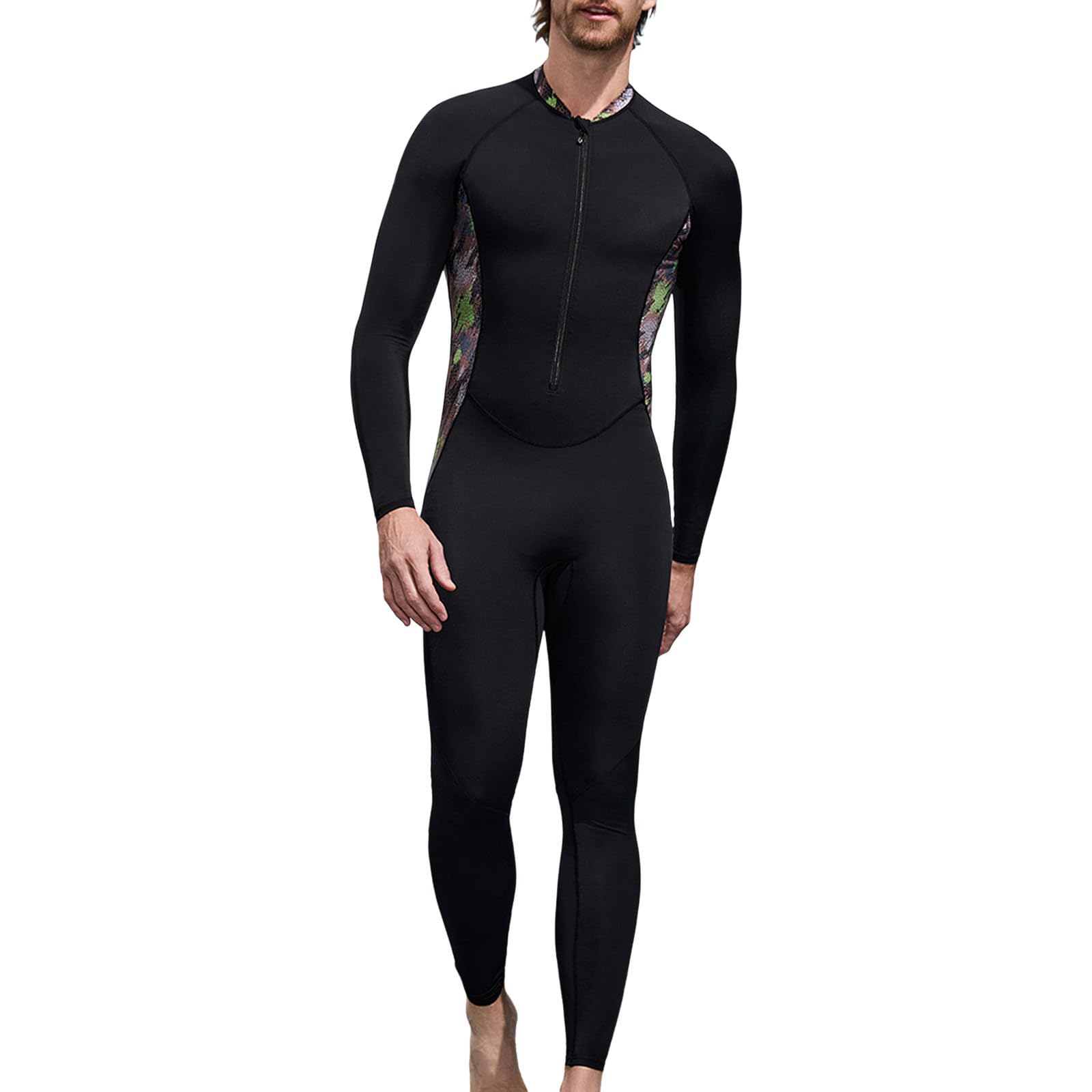 Mute da uomo a lunghezza intera, con cerniera, a maniche lunghe, tinta unita, costume da bagno elasticizzato per immersioni, costume da bagno sportivo da nuoto, costume da bagno casual