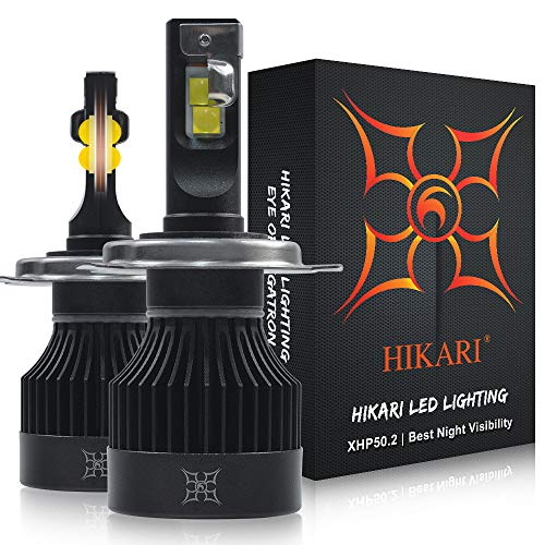 HIKARI 2022, H4 9003 LED Bulbs, +150% Brightness, +100% Extra Night Visibility, TOP XHP50.2 LED, Halogen Replacement 6000K Cool White, Foglight