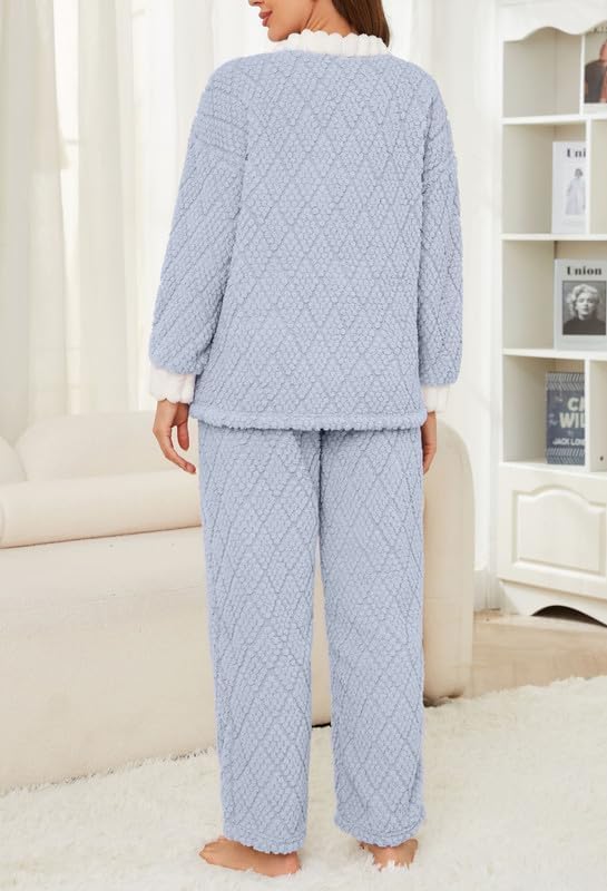 U2SKIIN Women's Plush Fleece Pajama Set,Soft Jacquard Pajamas for Women Cozy Lounge Sleepwear - Image 6