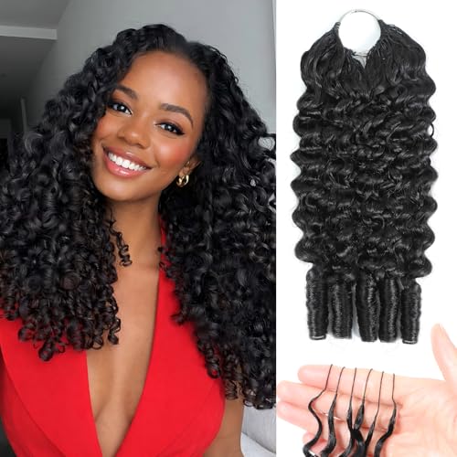 Burmese Curly Crochet Hair for Black Women Feather Crochet Human Hair 18inch 60g Miracle Knots Crochet Human Hair Knotless Pre-Separated Lightweight 100% Real Human Crochet Hair Bundles Soft Reusable