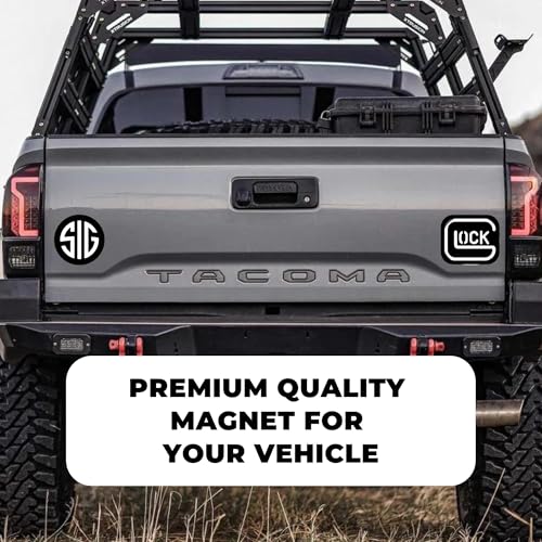 Image of Gun Pistol Perfection Premium Vinyl Decal Magnet Combo Pack (2-Piece, 5 Inch) - Waterproof, Patriotic Design for Truck, Car, Laptop, Locker - Military Veteran Gift, Easy to Apply