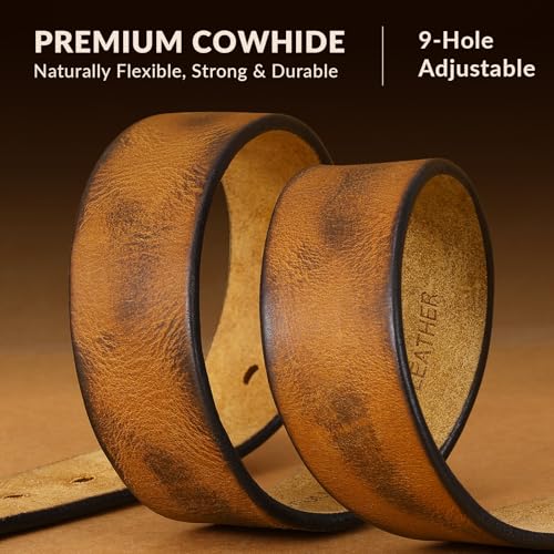 Image of Men's Leather Belt Full Grain Leather Belts for Men Handmade Real Solid Top-Grain Leather Heavy-Duty Work Belt Gifts