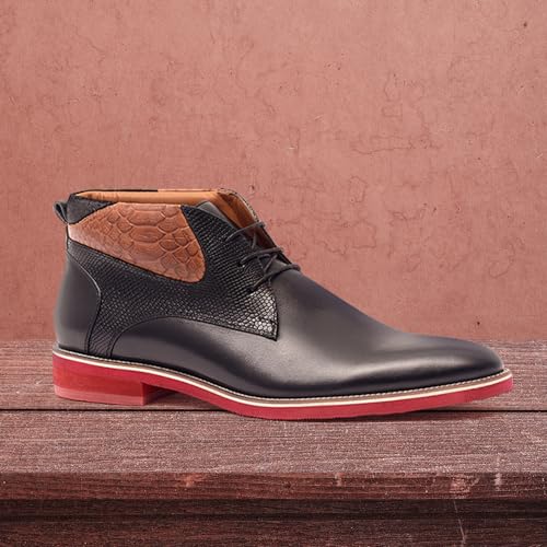 Image of Carlos Santana Morello Lace-Up Traditional Chukka Boots for Men | Lightweight EVA Outsole & Cushion Comfort Leather Footbed | with Crocodile Print on Calfskin Leather