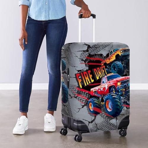 Image of Coloranimal Luggage Covers for Adult and Kids Boys Excavator Travel Luggage Covers Washable Fabric Lightweight Suitcase Protector for 25-28 Inch Lunggage Fire Drift Print