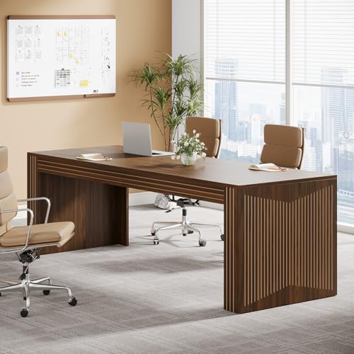 Image of Tribesigns 79-Inch Extra Long Desk, Two Person Double Desk for Home Office, Wooden Long Computer Desk Writing Table for Office, Dark Brown