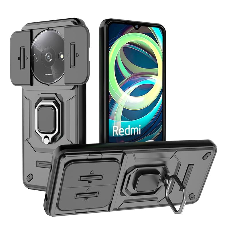 Image of TPU+PC Camshield Pro Case With Slide Camera Protection And Ring Stand Bumper Back Case Cover For Xiaomi Redmi A3 / A3X / Poco C61 (Black)