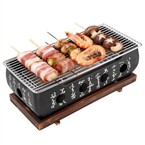 Parrilla de barbacoa de aleación de aluminio estilo japonés, mini estufa de barbacoa portátil con red de barbacoa para interiores y exteriores, estufa de carbón para Yakiniku, Takoyaki y barbacoa (XL)