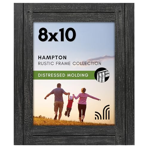 Americanflat 8x10 Rustic Picture Frame in Charcoal Black with Textured Wood and Polished Glass - Horizontal and Vertical Formats for Wall and Tabletop