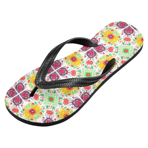 Burbuja Colorful Flower Tiles Flip Flops for Women Men, Soft Thong Sandals Rubber Slippers for Pool Beach Essentials2