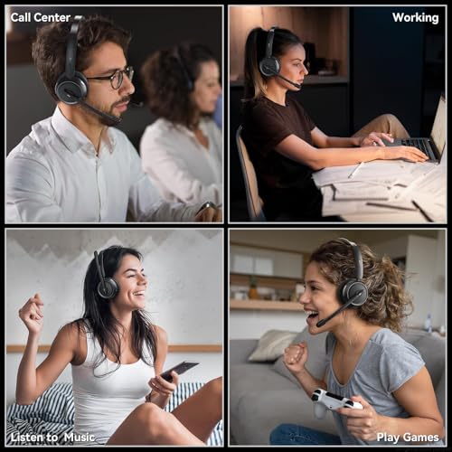 Image of Wireless Headset with Mic for Work, Bluetooth Headset with Microphone AI Noise Cancelling & Mute Button, Wireless Headphones with Mic for Work /Home /Office /Call Center /PC /Laptop /Computer /Teams /Zoom