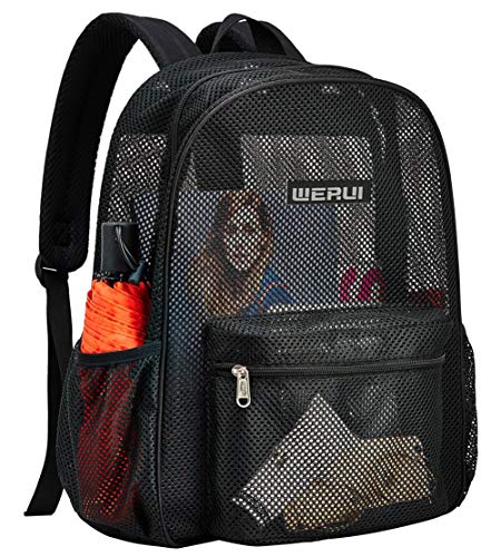 LEWEREI Heavy Duty Semi-Transparent Mesh Backpack, See Through College Student Backpack for Commuting