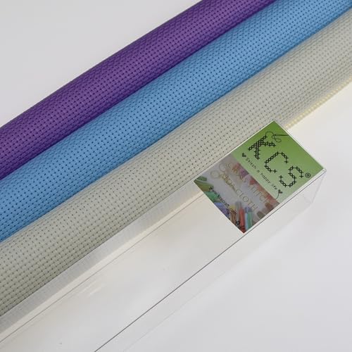 Image of KCS 3 pc of 15 inch x 18 inch(38cmx45cm) Counted Cross Stitch Cotton Aida Cloth Needlework Rolled Fabric Box,11CT,Cream+Light Blue+Lavender