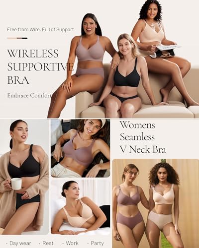 Image of Deep V Petal Bras for Women No Underwire Soft Wireless Bras Comfort Seamless Bralettes with Extender