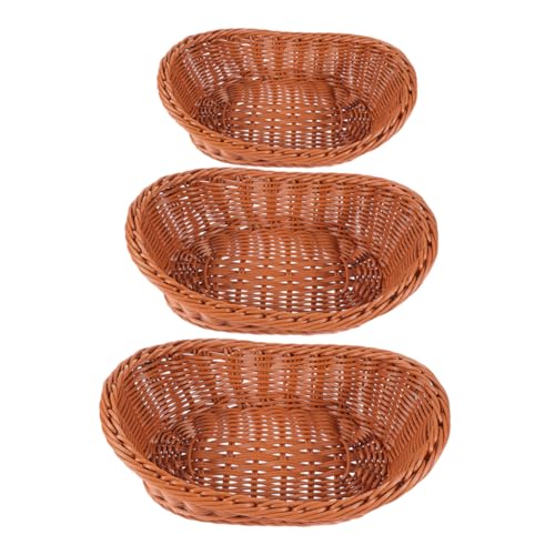 HEALLILY 3 Piezas Cesta Tejida Cestas De Mimbre Cesta Ovalada De Ratán Canasta De Pan Para Servir Cesta De Frutas De Fiesta Cesta De Servir De Mesa Cesta De Mimbre Ovalada El Plastico Khaki