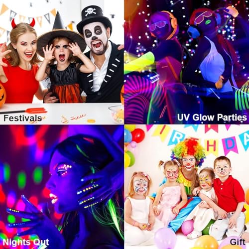 URAQT Glow Paint, 15 Colori Pittura Corpo Face Painting, Color Body Paint Trucchi Neon, Sicuro e Non Tossico, Trucchi Fluo Truccabimbi per Halloween, Feste, Cosplay
