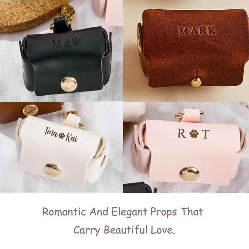 hadefa Customized Wedding Ring Pillow Box,Personalized Text Dog Collar Ring Bearer Pillow Box,Leather Wedding Ring Pet Box Gift for Couples,Engagement Wedding Ceremony Party