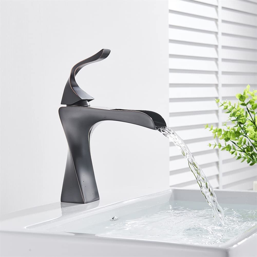 HCFYAUIS Bronze Waterfall Bathroom Faucet Deck Mounted Basin Mixer Tap Brass Sink Faucet for Kitchen/ORB