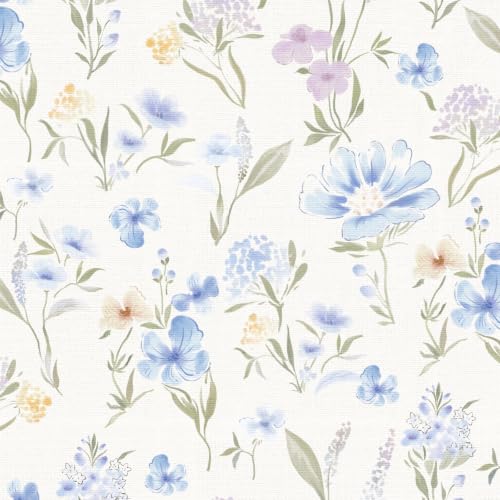 Ismoon Floral Peel and Stick Wallpaper for Modern Bedroom Blue and White