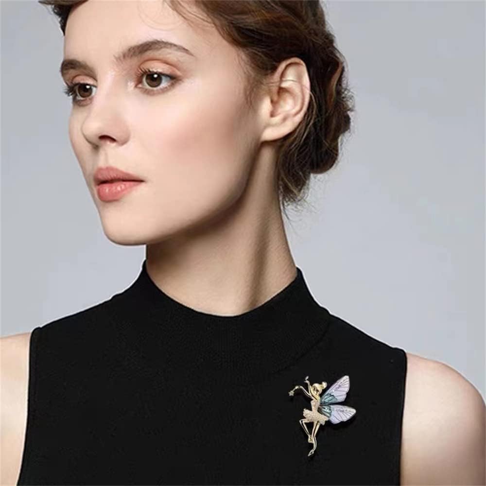 Flying Angel Wings Rhinestone Brooch Pins for Women Ballet Fairy sticks Angel wings Zirconia Brooch Elegant Wedding Bouquet Jewelry Gift